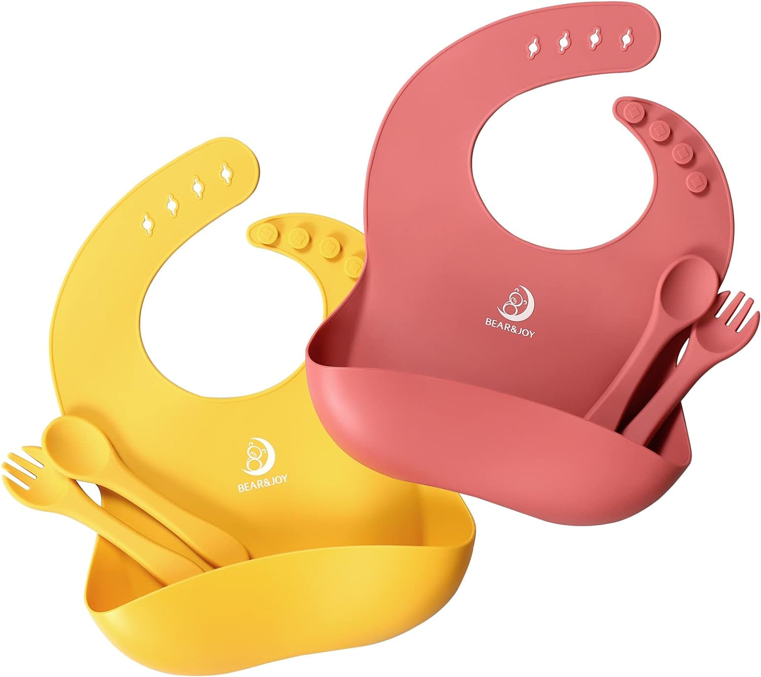 Silicone Bibs for Babies, Soft Adjustable Fit Waterproof Bibs, Feeding Bibs with Food Catcher Pockets for Girls Boys