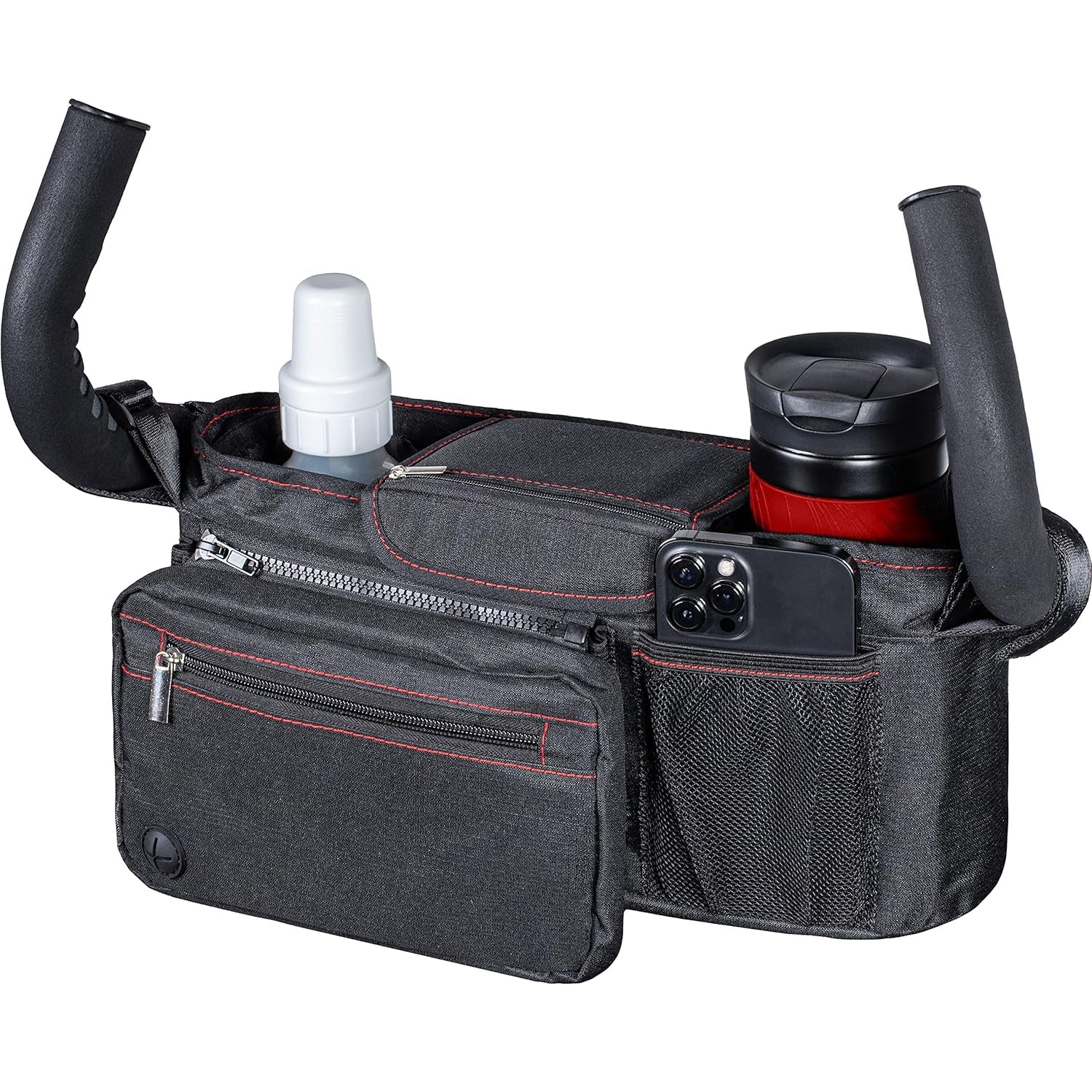 Stroller Organizer with Cup Holder - Fits Strollers, Stroller Accessory for Baby Storage on the Go, Stroller Caddy with Multiple Storage Sections, Secure Fit Won’T Slip or Slide (Red)