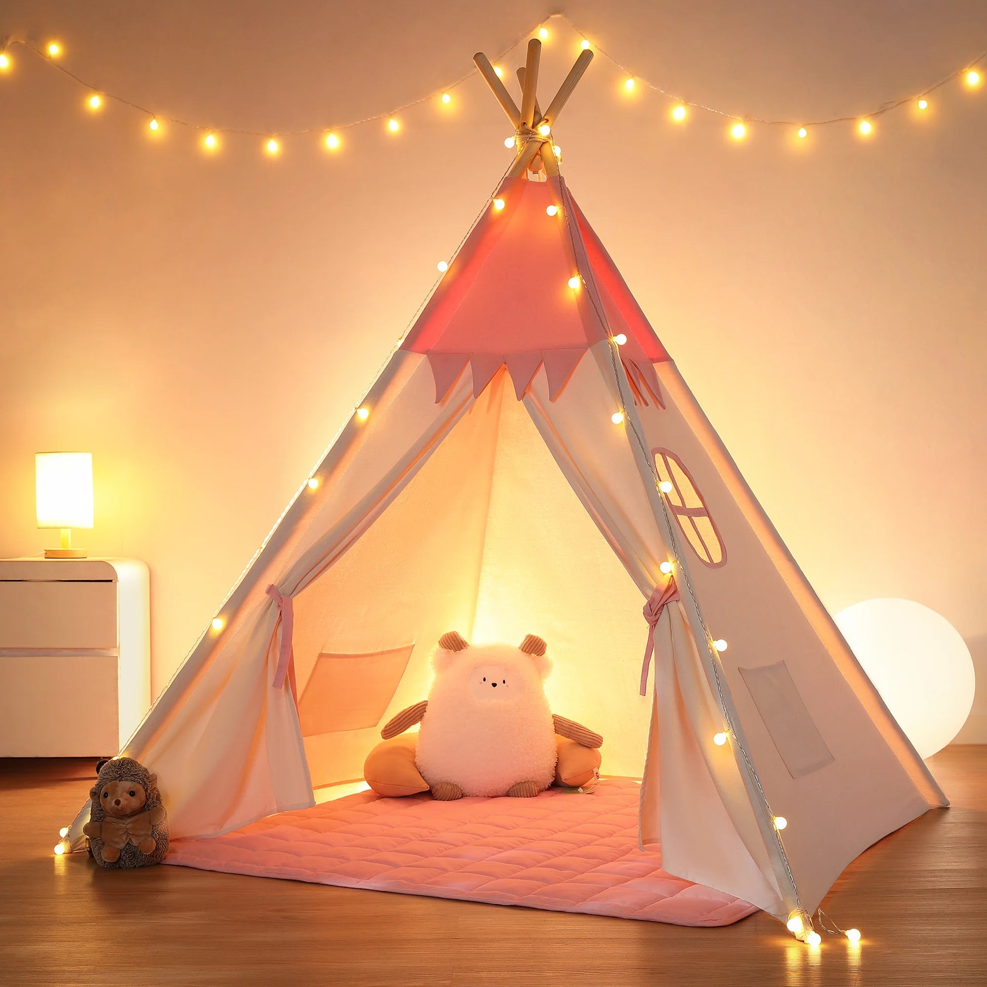 Kids Teepee Tent for Girls and Boys with Light,Toddler Playhouse Tent Indoor Play Tent
