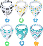 Baby Bandana Drool Bibs 6-Pack and Teething Toys 6-Pack Made with 100% Organic Cotton, Absorbent and Soft Unisex