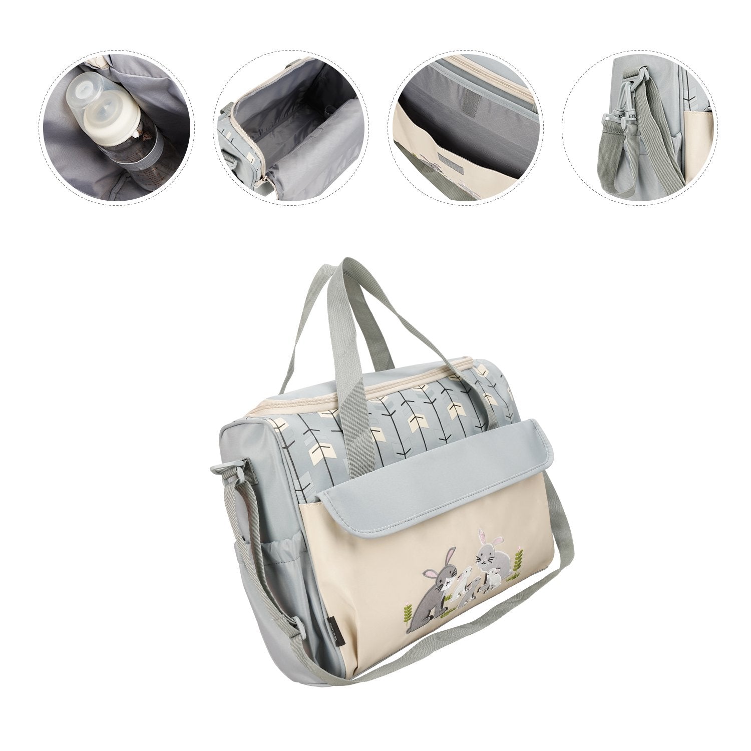 Soho Animals 10-Piece Diaper Tote Bag Set in Gray with Rabbit Design