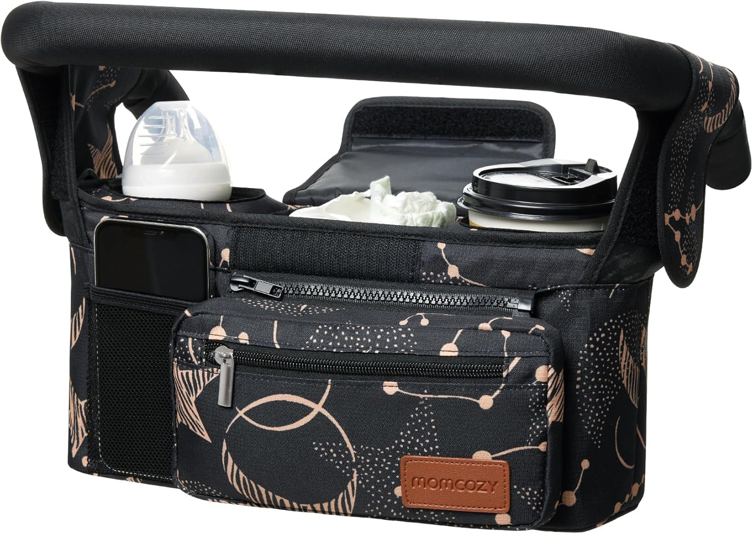 Universal Stroller Organizer with Insulated Cup Holder Detachable Phone Bag & Shoulder Strap, Fits for Stroller like Uppababy, Baby Jogger, Britax, BOB, Umbrella and Pet Stroller