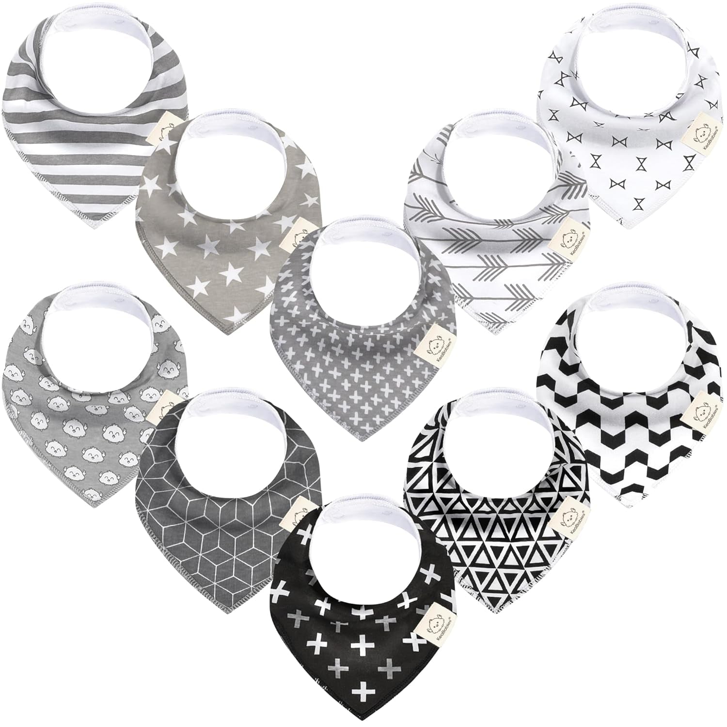 8-Pack Organic Baby Bandana Bibs for Boys, Girls - Super Absorbent Triangle Baby Bibs for Drooling and Teething Infant, 100% Cotton Extra Soft for Newborn, Infant 0-36 Months(Grayscape)