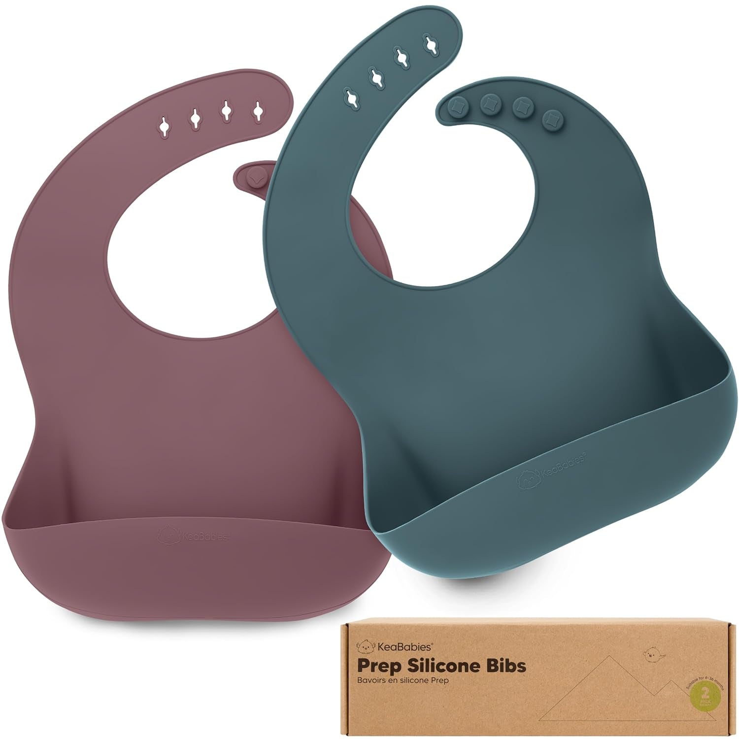 2-Pack Silicone Baby Bibs for Eating - Sturdy Food-Grade Silicone Bibs for Babies Girl, Boy, Large Food Catcher, Clean & Put on Easily, Waterproof Toddler Feeding Essentials (Alps)