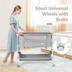 3 in 1 Baby Bassinet, Folding Bedside Sleeper Crib with Mattress Pad, Height Angle Adjustable, Portable Rocking Cradle with Wheels Storage Basket Travel Bag for Infant Newborn (Gray)