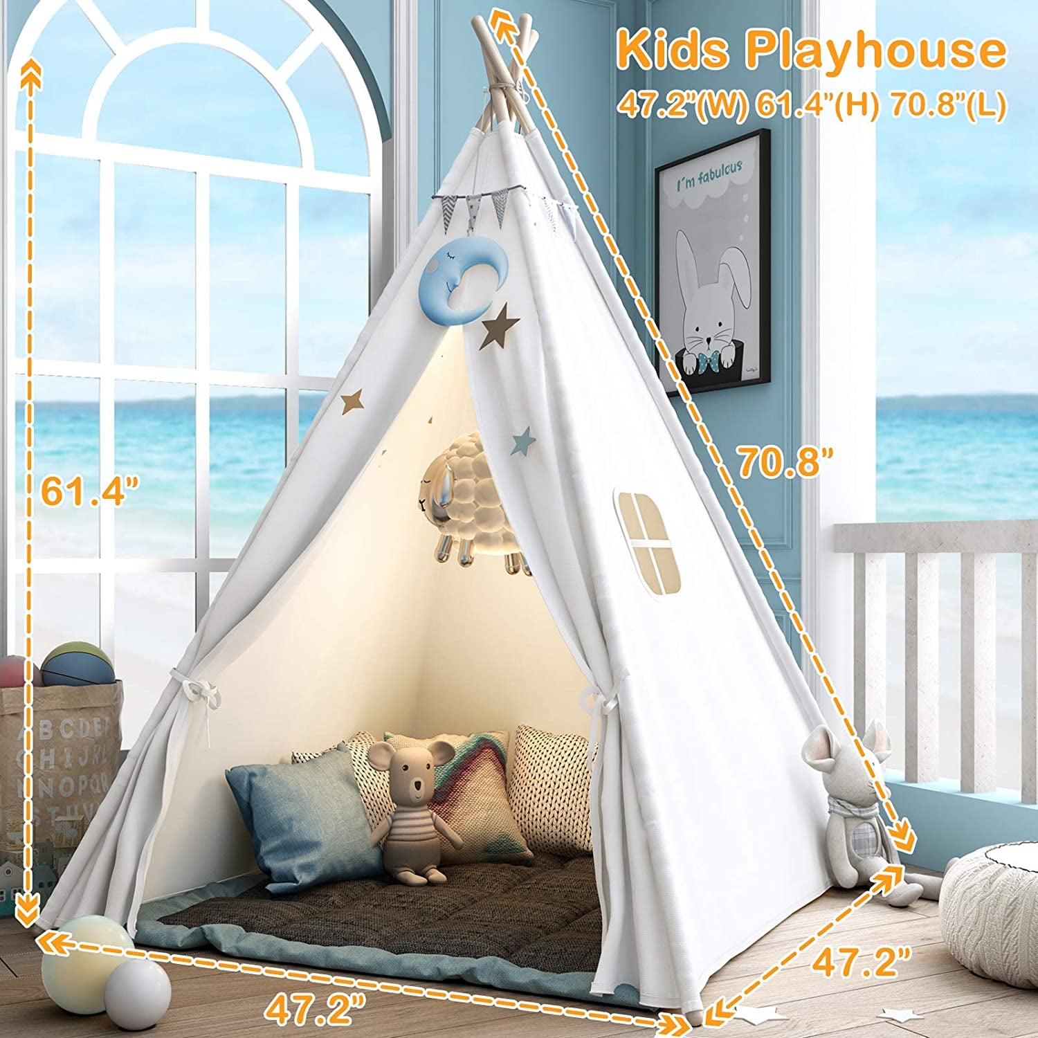Teepee Play Tent for Kids with Carry Case, Foldable Girls Playhouse