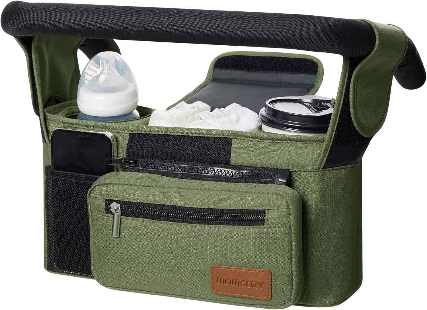 Universal Stroller Organizer with Insulated Cup Holder Detachable Phone Bag & Shoulder Strap, Fits for Stroller like Uppababy, Baby Jogger, Britax, BOB, Umbrella and Pet Stroller