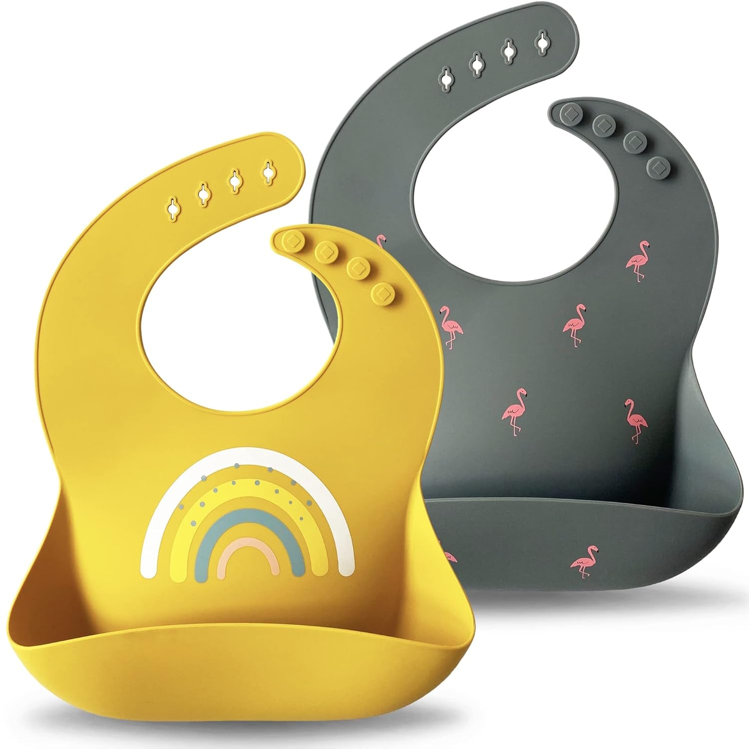 Silicone Baby Bibs Set of 2 | BPA Free Waterproof | Soft Flexible Adjustable Silicone Bibs for Babies & Toddlers(Ether/Sage)