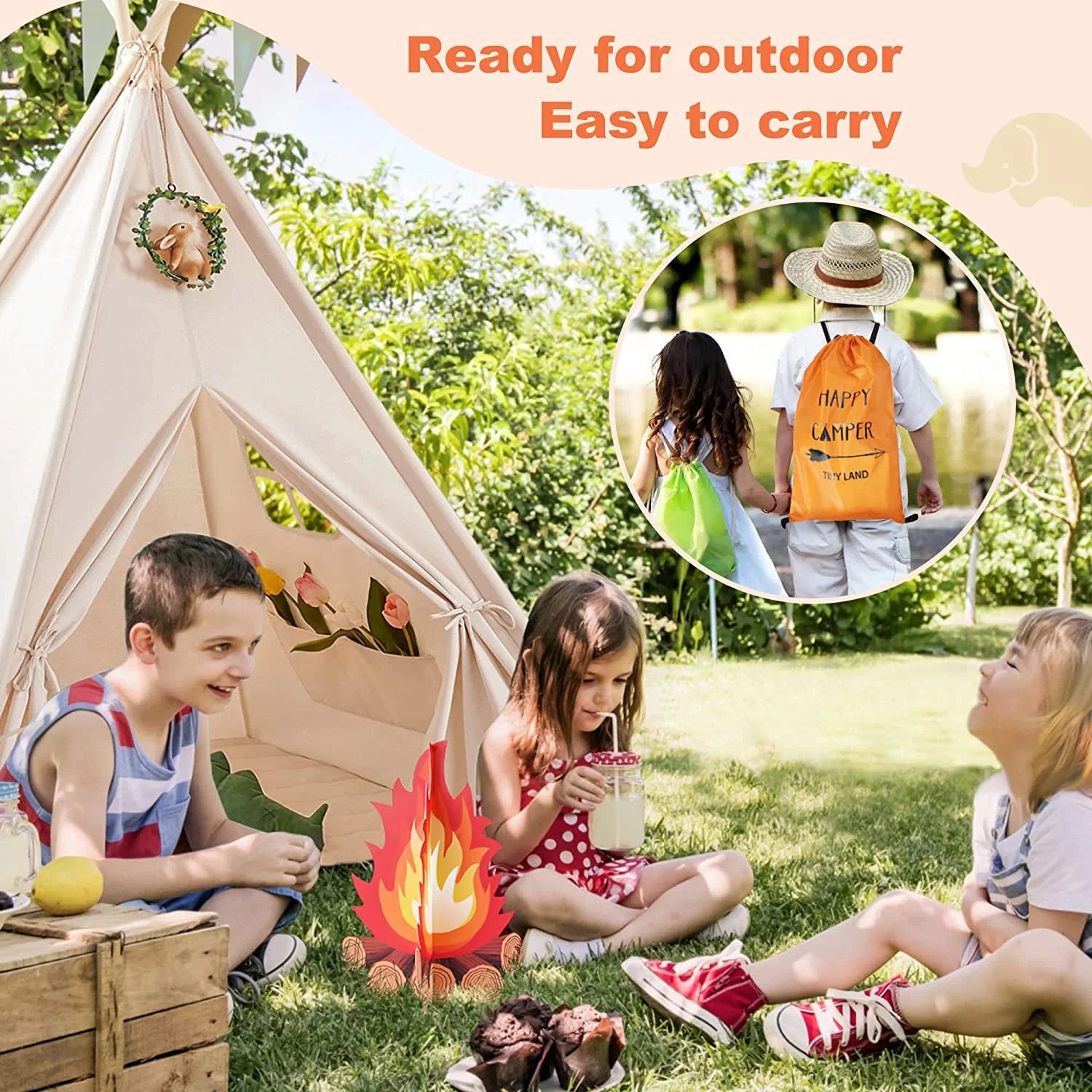 Teepee Tent for Kids Indoor Tents with Window, Foldable Play Tent Canvas Childrens Tents for Girls & Boys