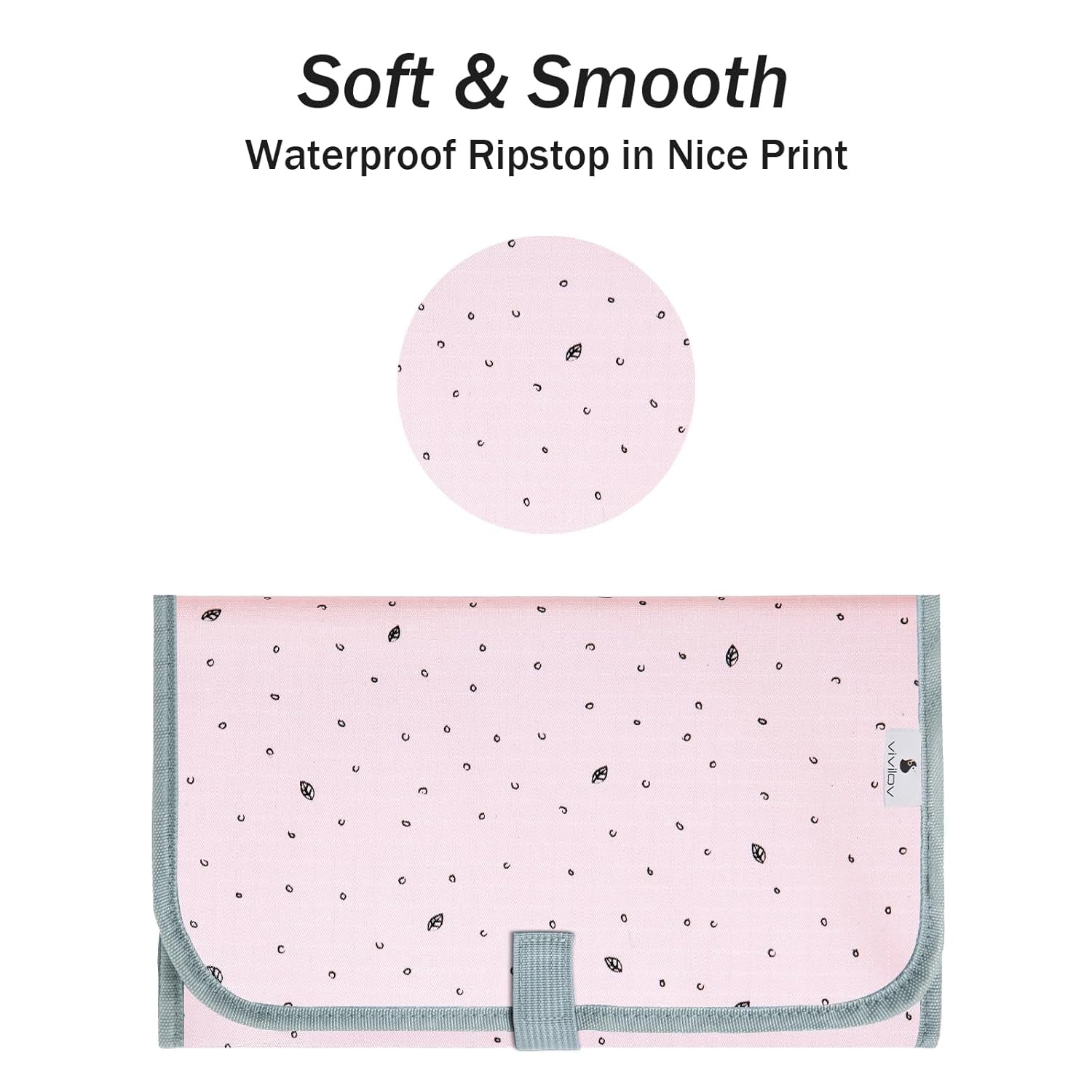 Portable Changing Pad for Baby - Waterproof Diaper Changing Pad - Compact Baby Changing Pad- Travel Diaper Changing Mat - Foldable Lightweight Changing Mat for Newborn (Pink Leaf)