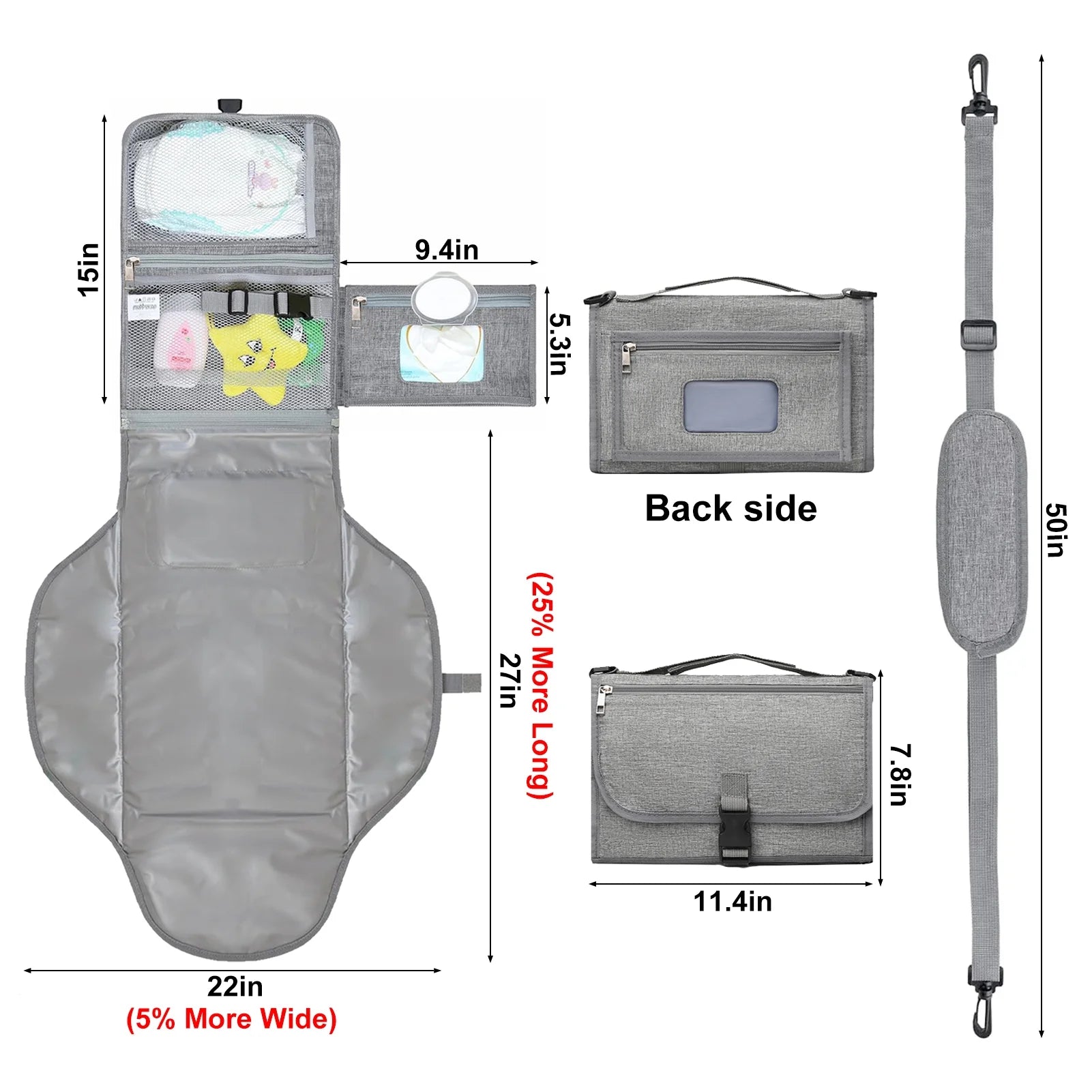 Changing Pad, Travel Portable Changing Mat with Shoulder Strap, Shower Gifts for Baby