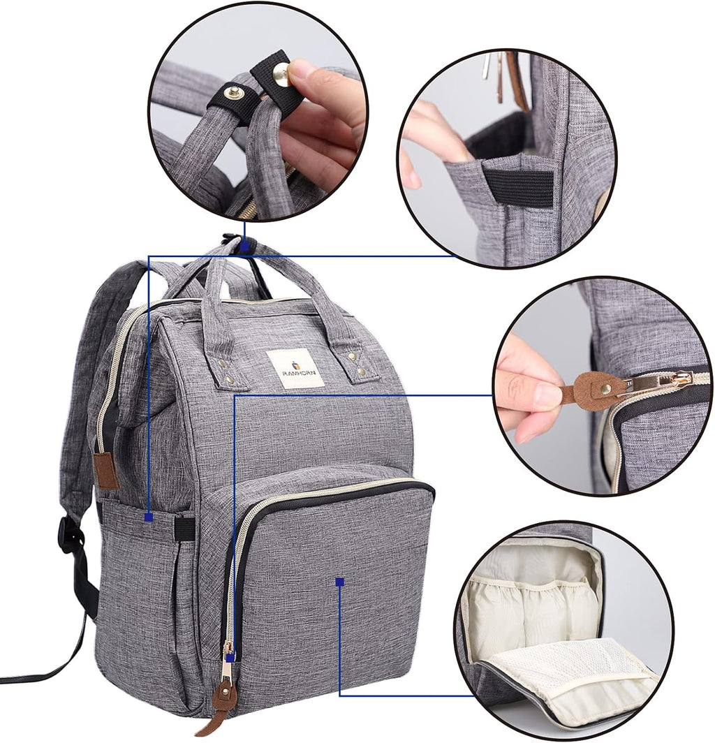 Diaper Bag Backpack Multifunctional Travel Back Pack Maternity Baby Changing Bags Waterproof Large Capacity for Baby Care Gray