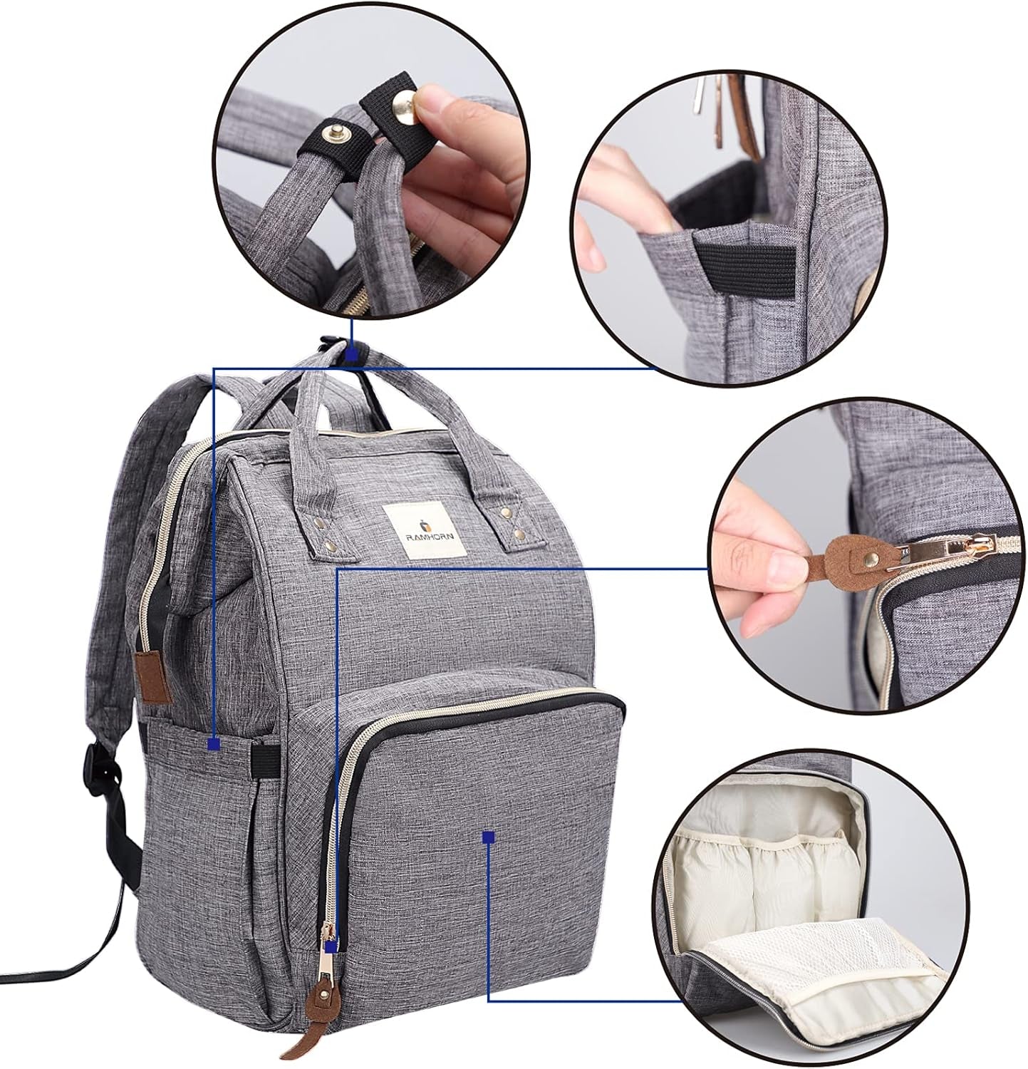 Diaper Bag Backpack Multifunctional Travel Back Pack Maternity Baby Changing Bags Waterproof Large Capacity for Baby Care Gray