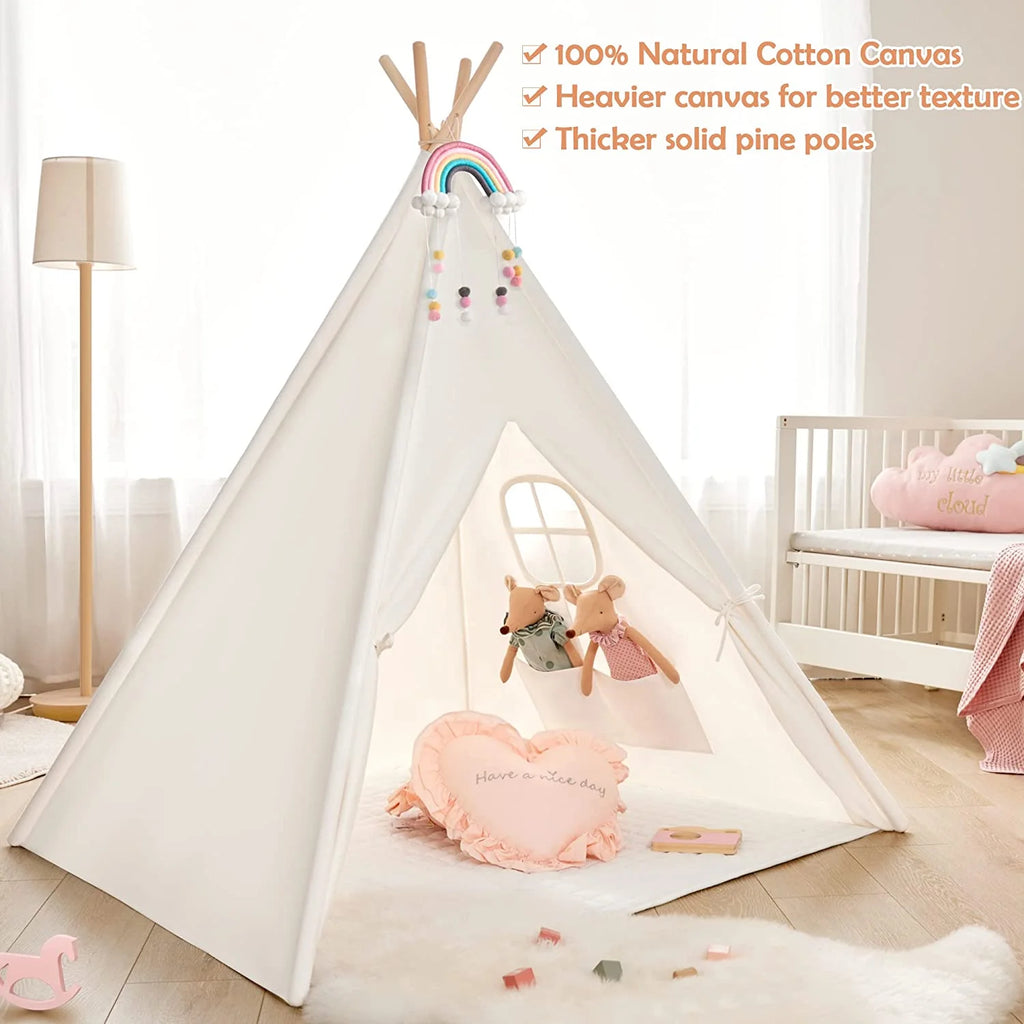 Teepee Tent for Kids Indoor Tents with Window, Foldable Play Tent Canvas Childrens Tents for Girls & Boys
