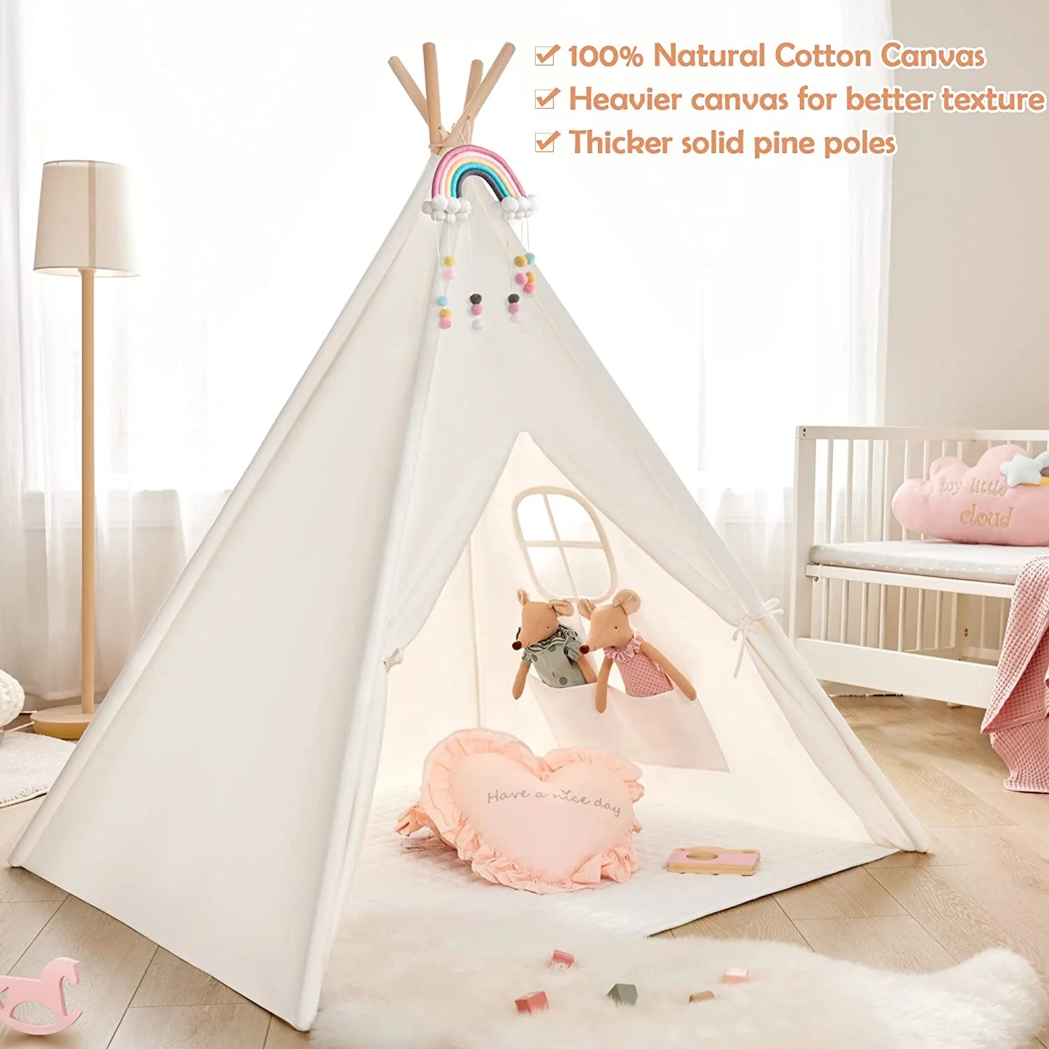 Kids Teepee Tent with Window, Foldable Play Tent for Kids, Suit for Indoor and Outdoor Play, Protable Children Playhouse Tent