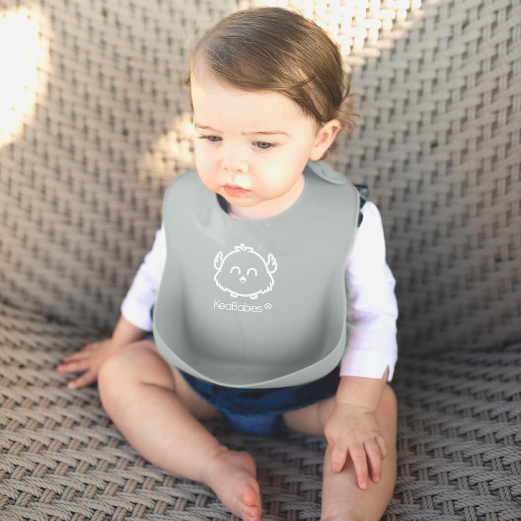 2-Pack Silicone Baby Bibs for Eating - Sturdy Food-Grade Silicone Bibs for Babies Girl, Boy, Large Food Catcher, Clean & Put on Easily, Waterproof Toddler Feeding Essentials (Soft Dusk)