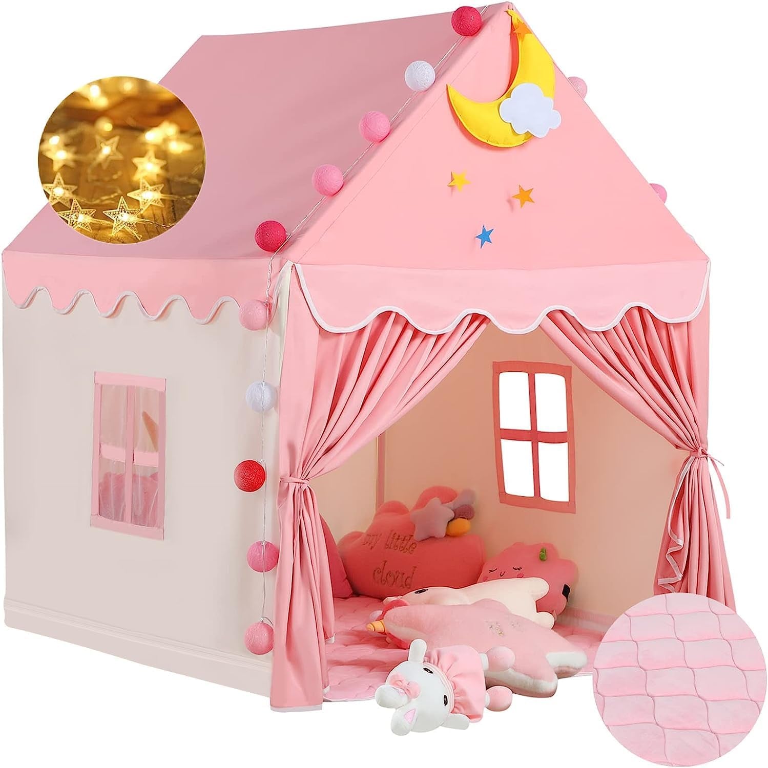 Tienda Infantil Con Tapete Y Luces, Casa De Juegos Rosa Para Niñas.