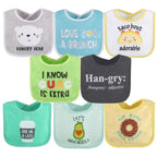 Cotton Baby Bibs for Girls or Boys, 8 Pack, Green, Blue, Yellow