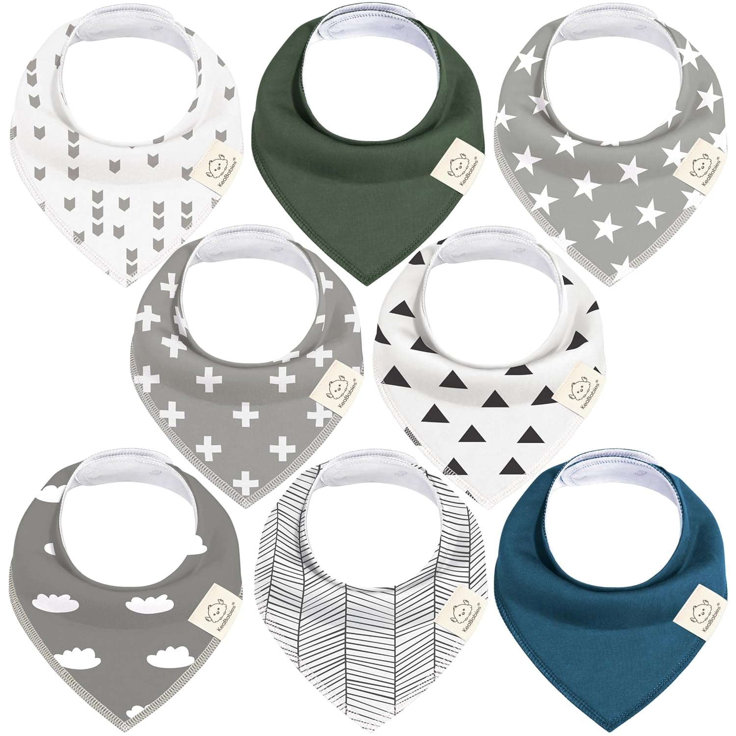 8-Pack Organic Baby Bandana Bibs for Boys, Girls - Super Absorbent Triangle Baby Bibs for Drooling and Teething Infant, 100% Cotton Extra Soft for Newborn, Infant 0-36 Months(Grayscape)