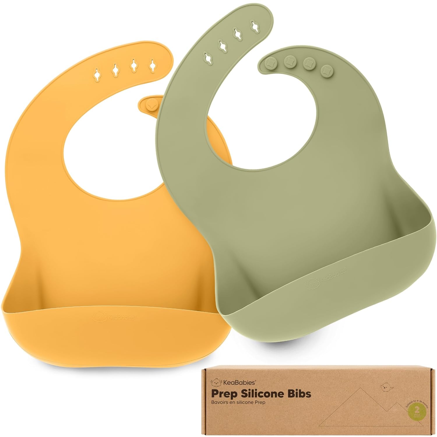 2-Pack Silicone Baby Bibs for Eating - Sturdy Food-Grade Silicone Bibs for Babies Girl, Boy, Large Food Catcher, Clean & Put on Easily, Waterproof Toddler Feeding Essentials (Alps)