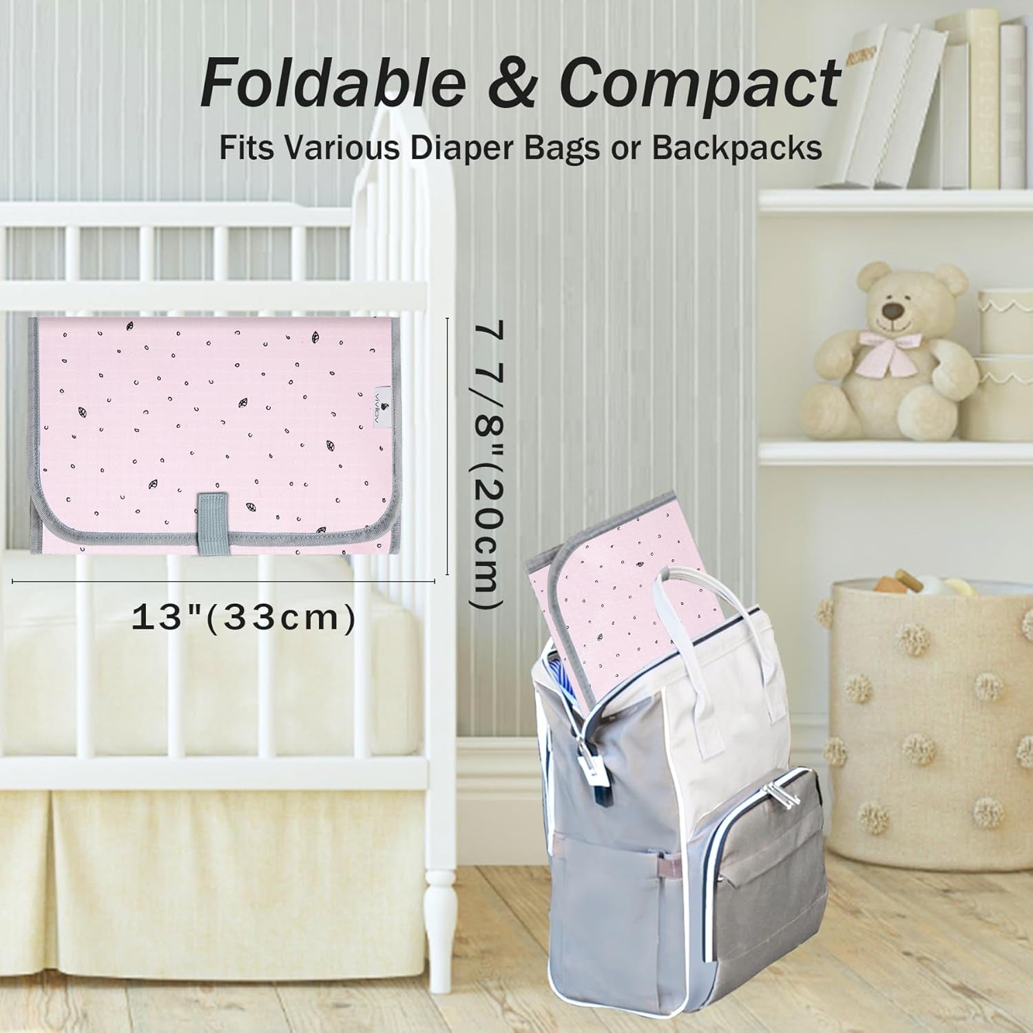 Portable Changing Pad for Baby - Waterproof Diaper Changing Pad - Compact Baby Changing Pad- Travel Diaper Changing Mat - Foldable Lightweight Changing Mat for Newborn (Pink Leaf)