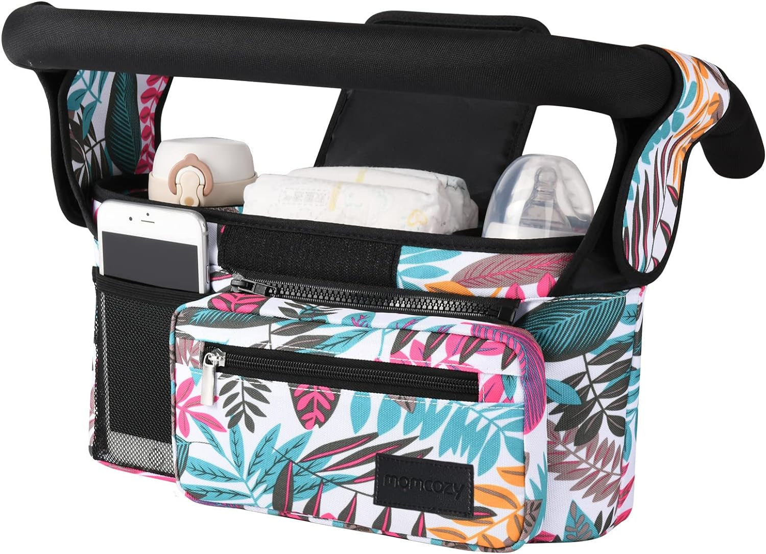 Universal Stroller Organizer with Insulated Cup Holder Detachable Phone Bag & Shoulder Strap, Fits for Stroller like Uppababy, Baby Jogger, Britax, BOB, Umbrella and Pet Stroller
