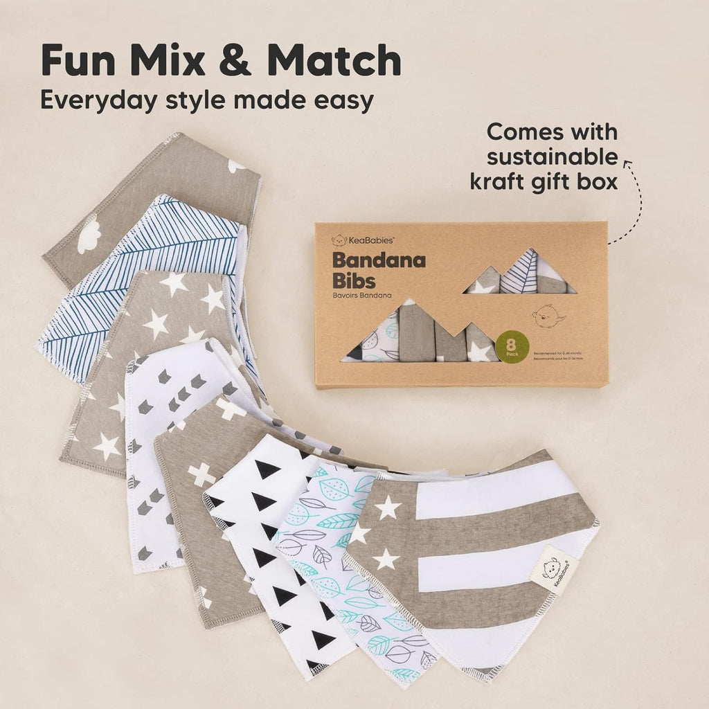 8-Pack Organic Baby Bandana Bibs for Boys, Girls - Super Absorbent Triangle Baby Bibs for Drooling and Teething Infant, 100% Cotton Extra Soft for Newborn, Infant 0-36 Months(Grayscape)