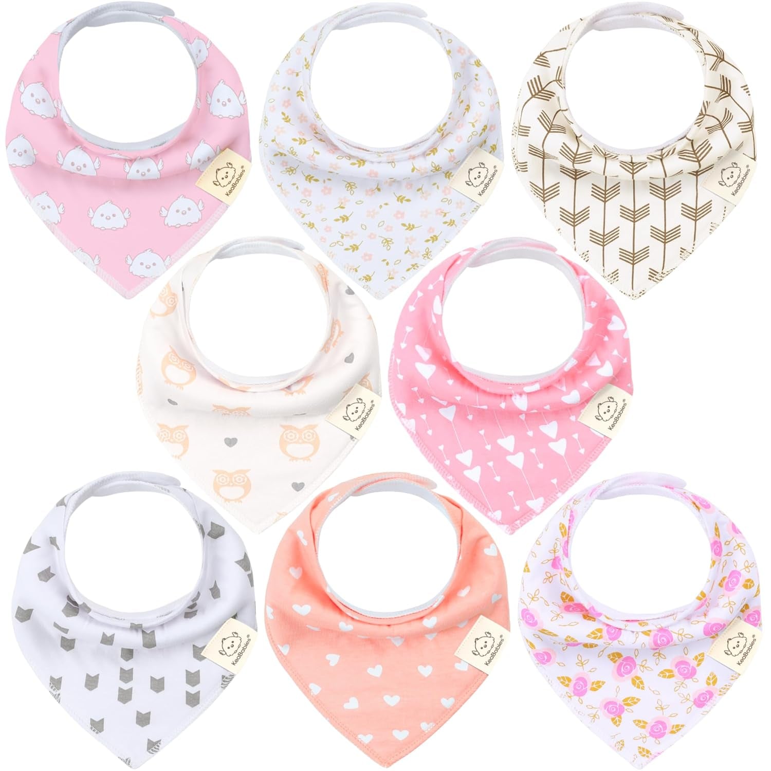 8-Pack Organic Baby Bandana Bibs for Girls - Super Absorbent Triangle Baby Bibs for Drooling and Teething Infant, 100% Cotton Extra Soft for Newborn, Infant 0-36 Months (Sweet Charm)