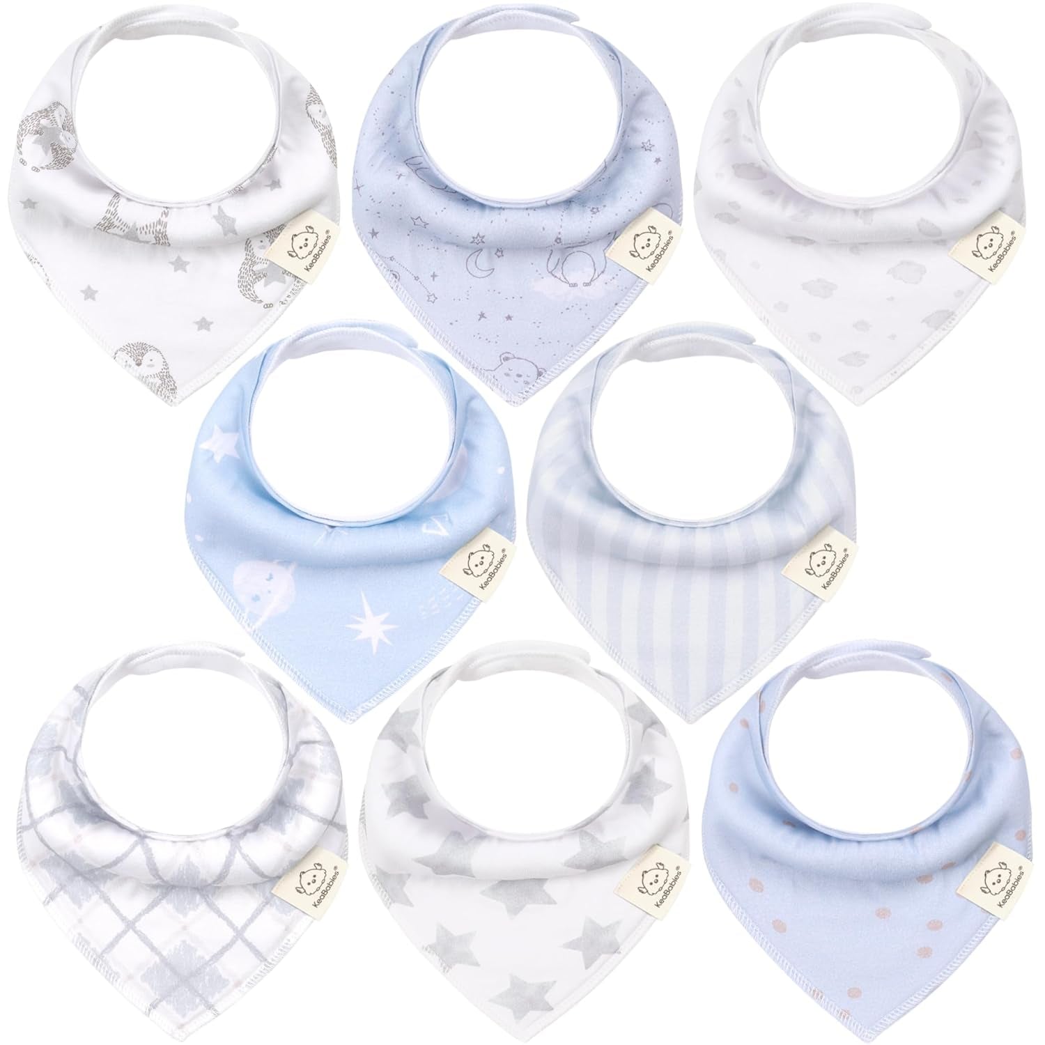8-Pack Organic Baby Bandana Bibs for Boys, Girls - Super Absorbent Triangle Baby Bibs for Drooling and Teething Infant, 100% Cotton Extra Soft for Newborn, Infant 0-36 Months(Grayscape)