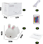 Cute Bunny Night Light, USB Rechargeable Cute Night Ligh with Touch Sensor and Remote Control 4 Modes 16 Colors Kid Night Light for Girls, Childrens, Toddler, Baby, and Kids Christmas Gifts