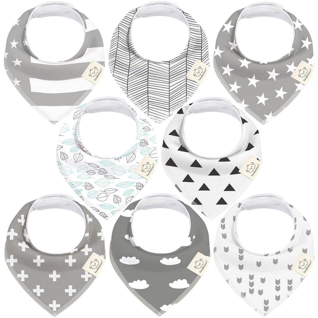 8-Pack Organic Baby Bandana Bibs for Boys, Girls - Super Absorbent Triangle Baby Bibs for Drooling and Teething Infant, 100% Cotton Extra Soft for Newborn, Infant 0-36 Months(Grayscape)
