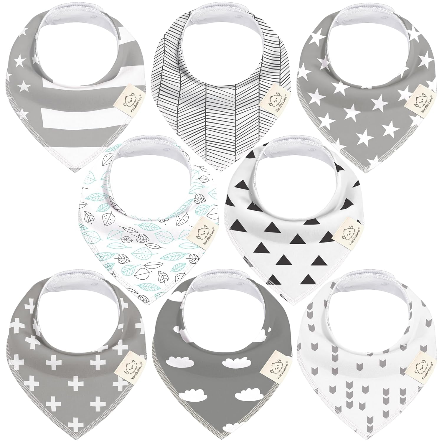 8-Pack Organic Baby Bandana Bibs for Boys, Girls - Super Absorbent Triangle Baby Bibs for Drooling and Teething Infant, 100% Cotton Extra Soft for Newborn, Infant 0-36 Months(Grayscape)