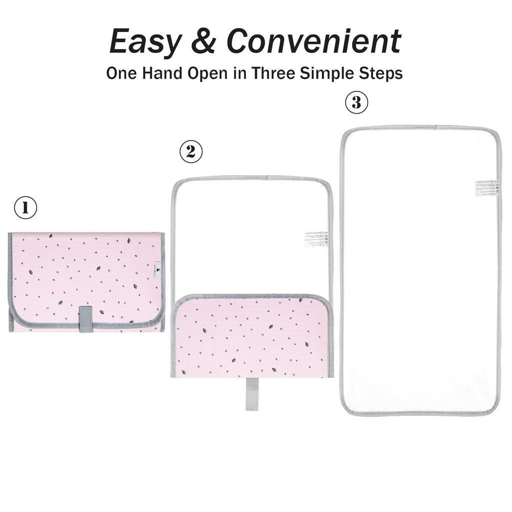 Portable Changing Pad for Baby - Waterproof Diaper Changing Pad - Compact Baby Changing Pad- Travel Diaper Changing Mat - Foldable Lightweight Changing Mat for Newborn (Pink Leaf)