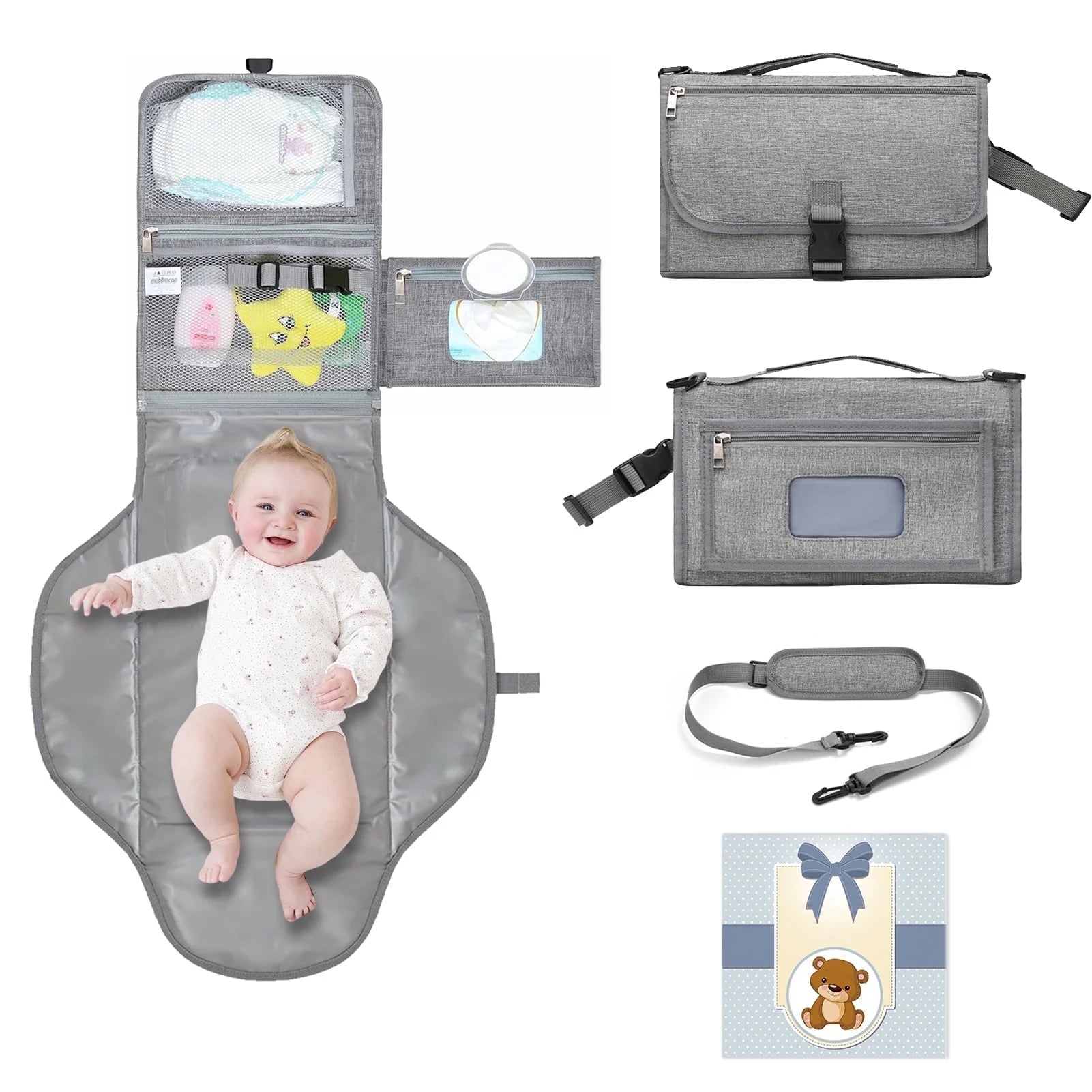 Changing Pad, Travel Portable Changing Mat with Shoulder Strap, Shower Gifts for Baby