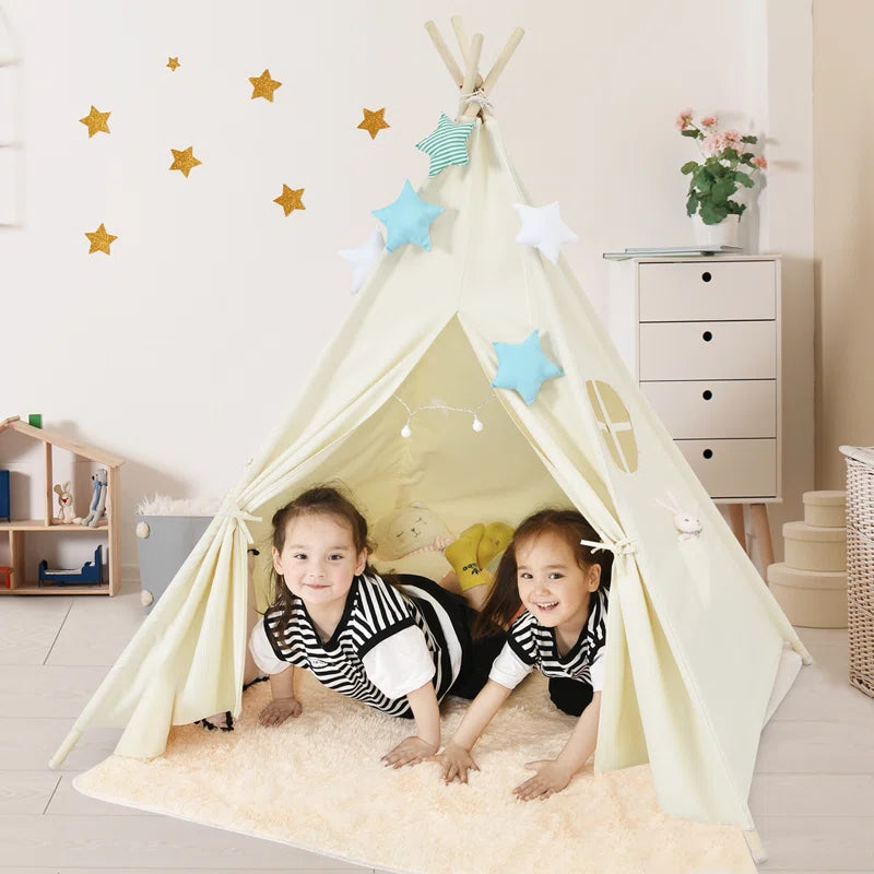 47'' W X 47'' D Indoor / Outdoor Pine Wood, Cotton Canvas Triangular Play Tent