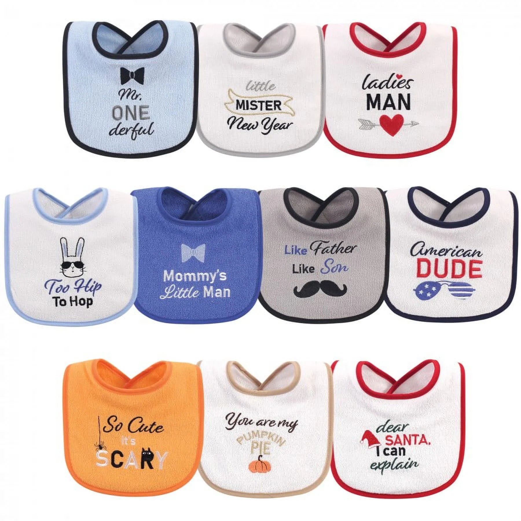 Infant Boy Cotton Terry Drooler Bibs with Fiber Filling, Boy Woodland, One Size
