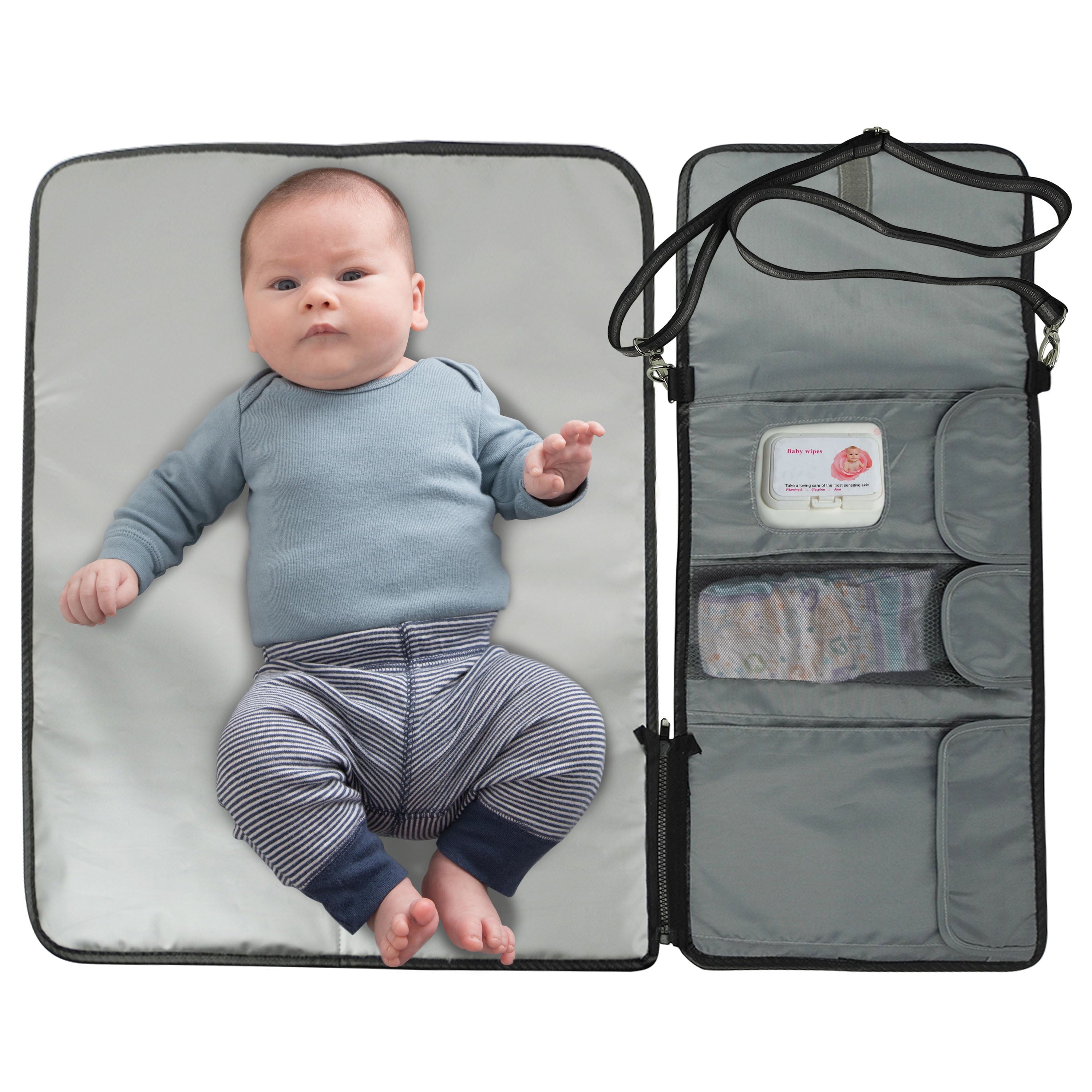 Portable Diaper Changing Station with Strap, Gray, Toddler