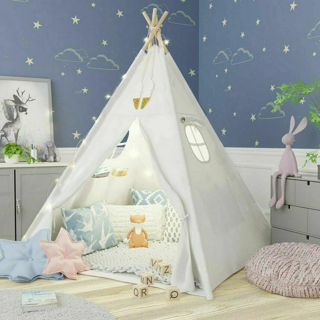 Teepee Tent for Kids Indoor Tents with Window, Foldable Play Tent Canvas Childrens Tents for Girls & Boys