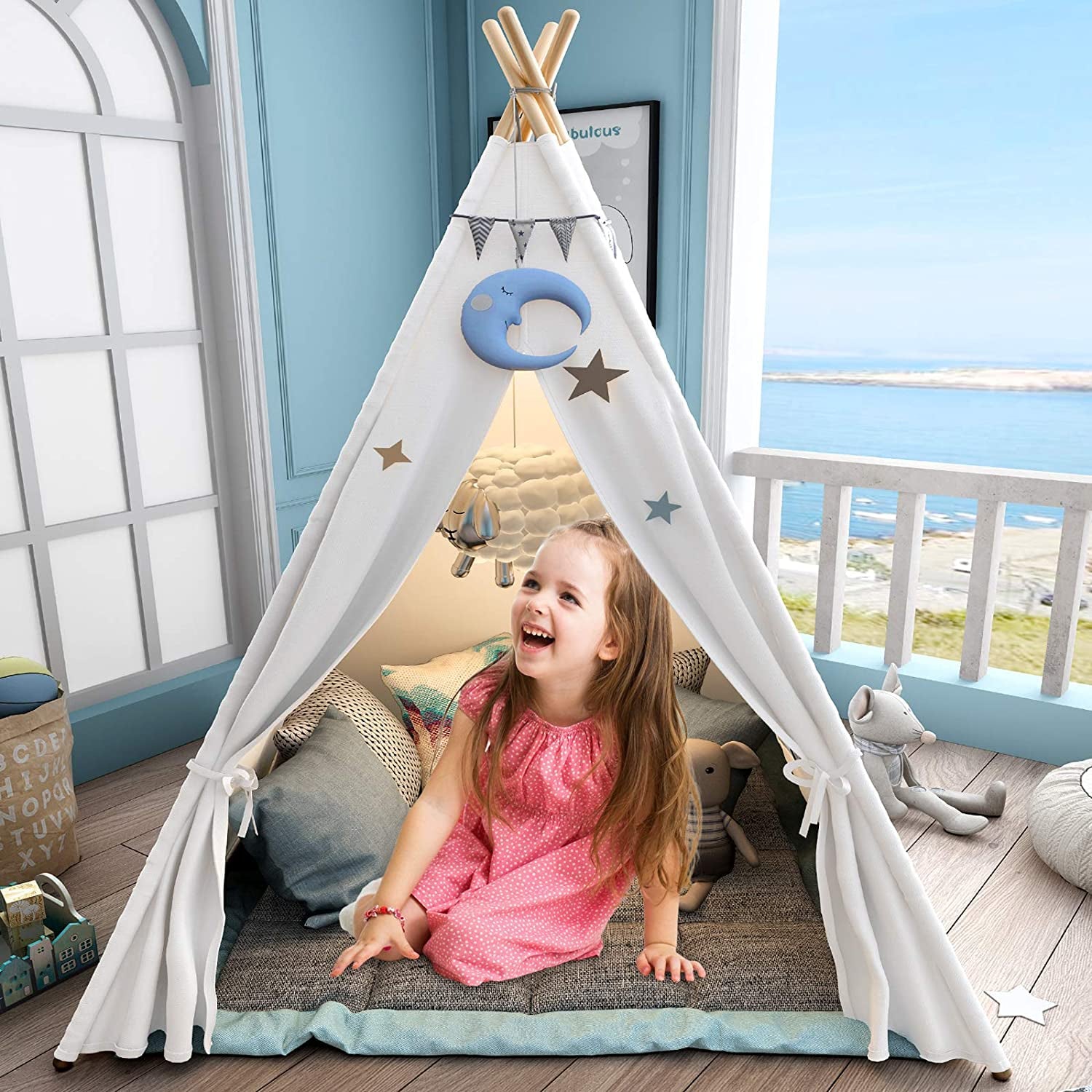 Teepee Play Tent for Kids with Carry Case, Foldable Girls Playhouse