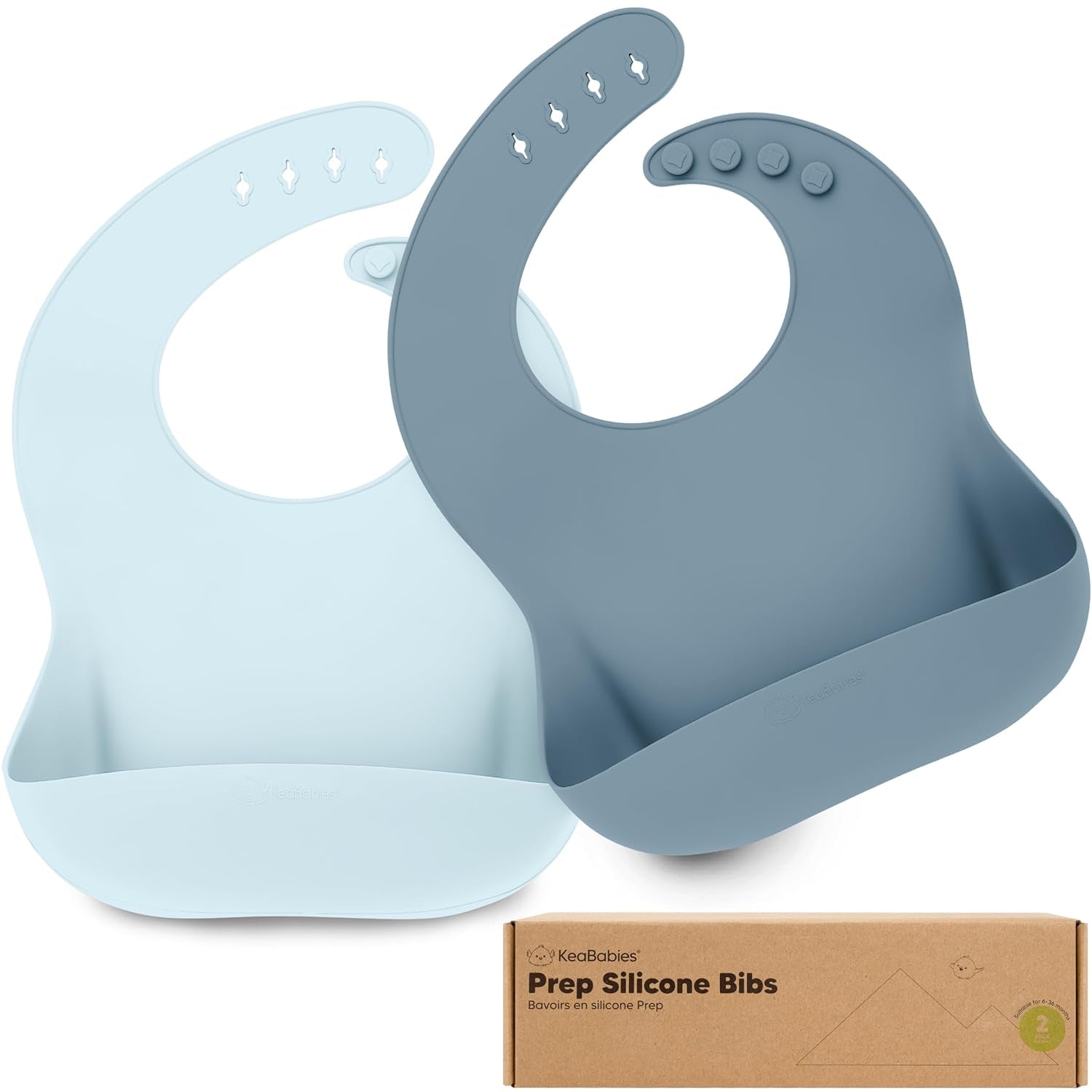 2-Pack Silicone Baby Bibs for Eating - Sturdy Food-Grade Silicone Bibs for Babies Girl, Boy, Large Food Catcher, Clean & Put on Easily, Waterproof Toddler Feeding Essentials (Alps)