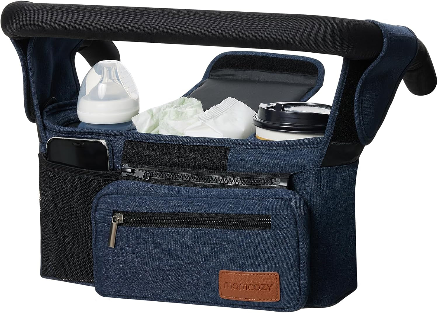 Universal Stroller Organizer with Insulated Cup Holder Detachable Phone Bag & Shoulder Strap, Fits for Stroller like Uppababy, Baby Jogger, Britax, BOB, Umbrella and Pet Stroller
