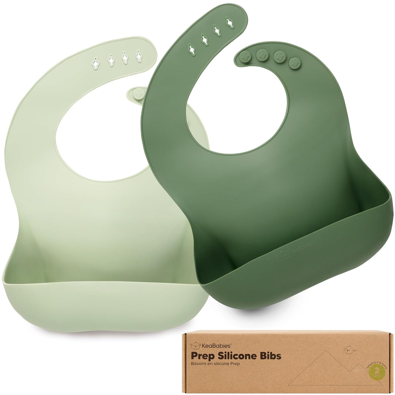 2-Pack Silicone Baby Bibs for Eating - Sturdy Food-Grade Silicone Bibs for Babies Girl, Boy, Large Food Catcher, Clean & Put on Easily, Waterproof Toddler Feeding Essentials (Alps)