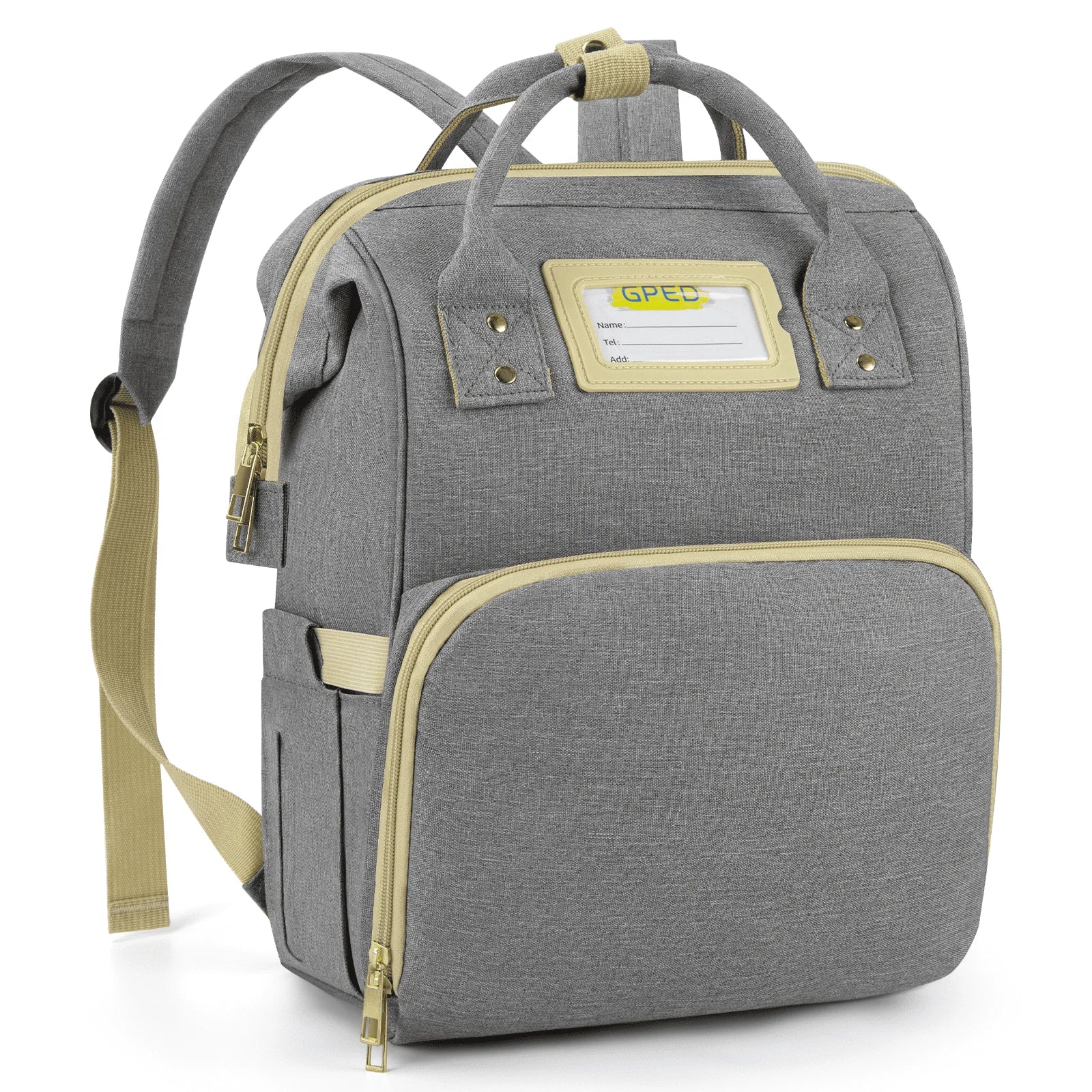 Diaper Bag Backpack, Multifunctional Baby Changing Bag with Foldable Crib & Insulated Milk Bottle Pocket, Large Capacity Travel Backpack with USB Charging Port & Stroller Strap (Grey)