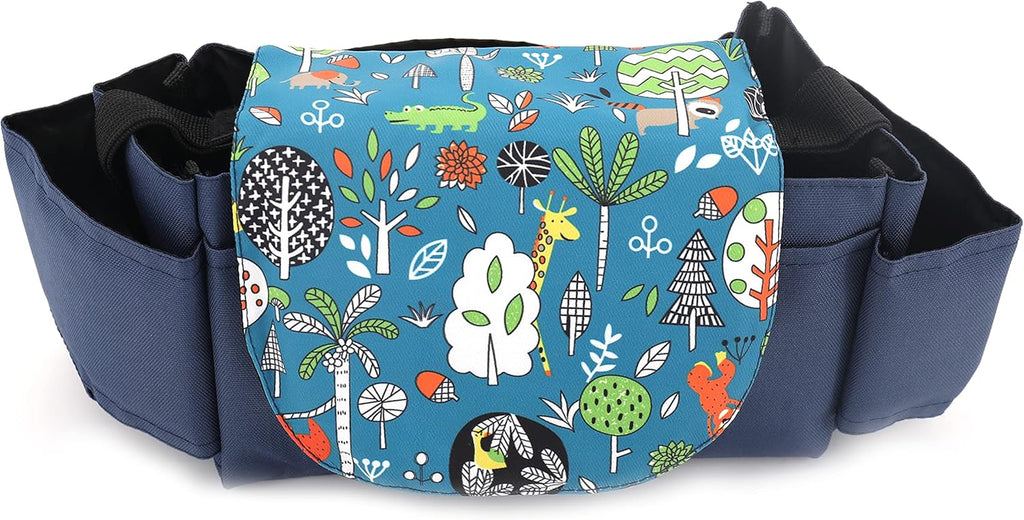 Stroller Organizer with Cup Holder,Anti Slip Stroller Bag Adjustable Straps and Anti-Slip,Cute Stroller Organizer Contours for Smart Moms,Can Carried as a Handy Carry or Purse(Denim Blue)