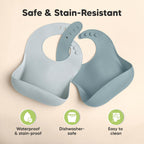 2-Pack Silicone Baby Bibs for Eating - Sturdy Food-Grade Silicone Bibs for Babies Girl, Boy, Large Food Catcher, Clean & Put on Easily, Waterproof Toddler Feeding Essentials (Alps)