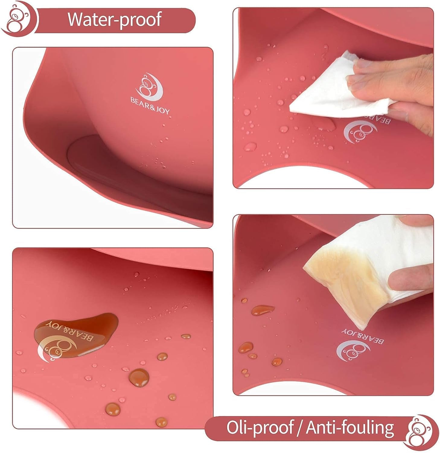 Silicone Bibs for Babies, Soft Adjustable Fit Waterproof Bibs, Feeding Bibs with Food Catcher Pockets for Girls Boys