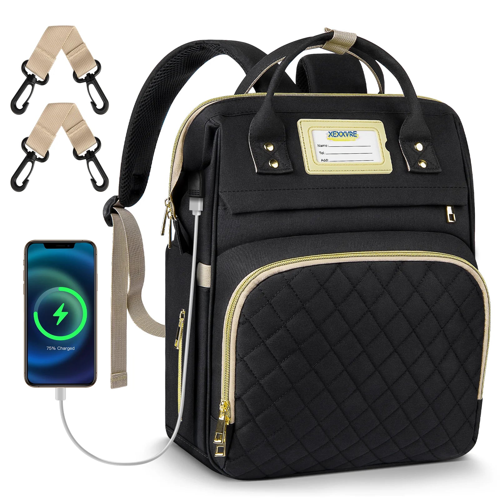 Diaper Bag Backpack, Multifunction Diaper Bag Backpack with Changing Station, USB Charging Port & Foldable Crib, Large Capacity Travel Backpack W/Sunshade&Pacifier Case&Stroller Straps(Red)