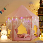 Princess Castle Play Tents with LED Star Lights,Large Size 55" X 53" Pink Hexagon Playhouses Kids Toys for Children Toddlers Indoor Outdoor Games