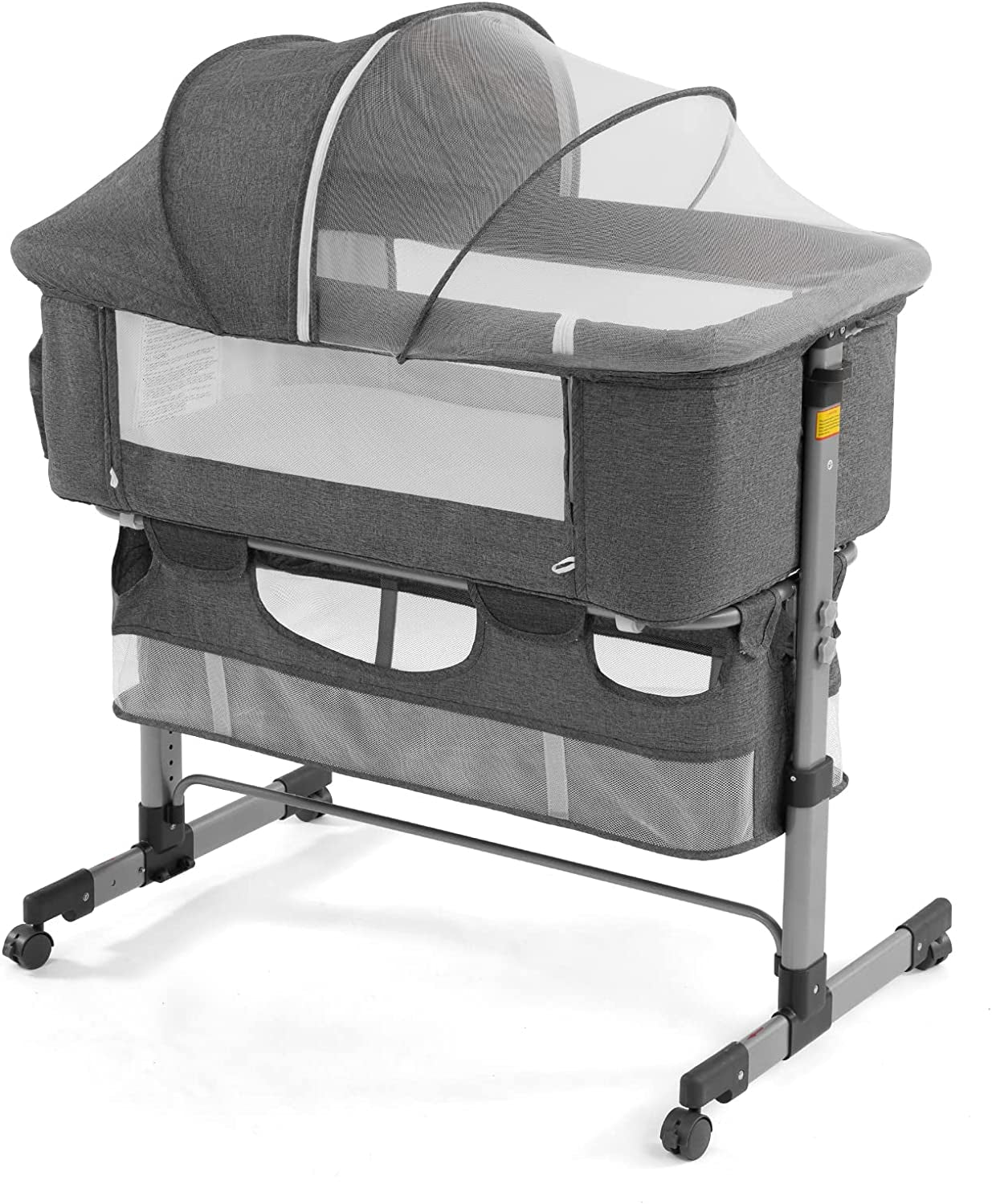 3In1 Bedside Crib for Girl or Boy, Bedside Sleeper for Baby Portable and Adjustable Crib with Mosquito Net for Newborn Baby,Deep Khaki