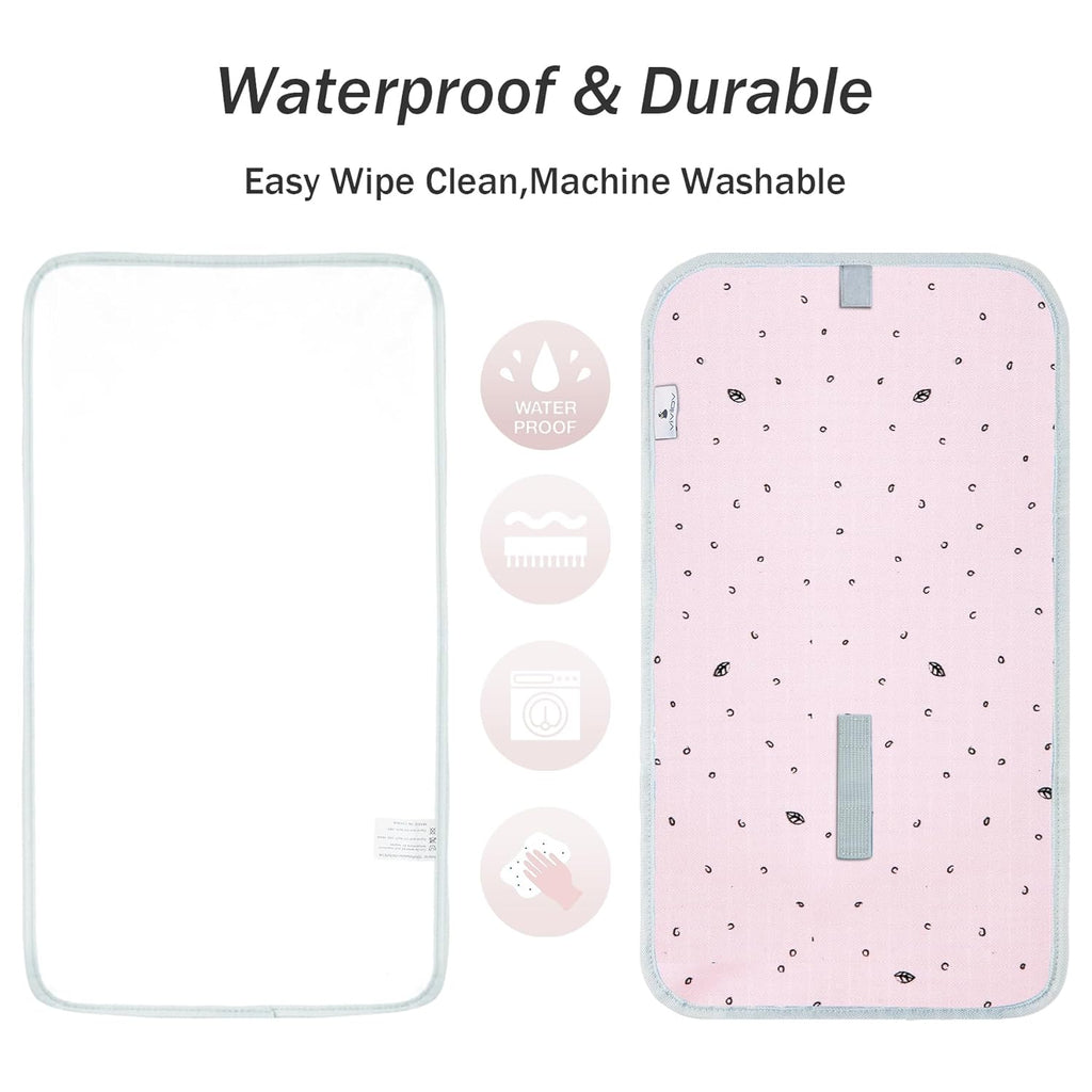 Portable Changing Pad for Baby - Waterproof Diaper Changing Pad - Compact Baby Changing Pad- Travel Diaper Changing Mat - Foldable Lightweight Changing Mat for Newborn (Pink Leaf)